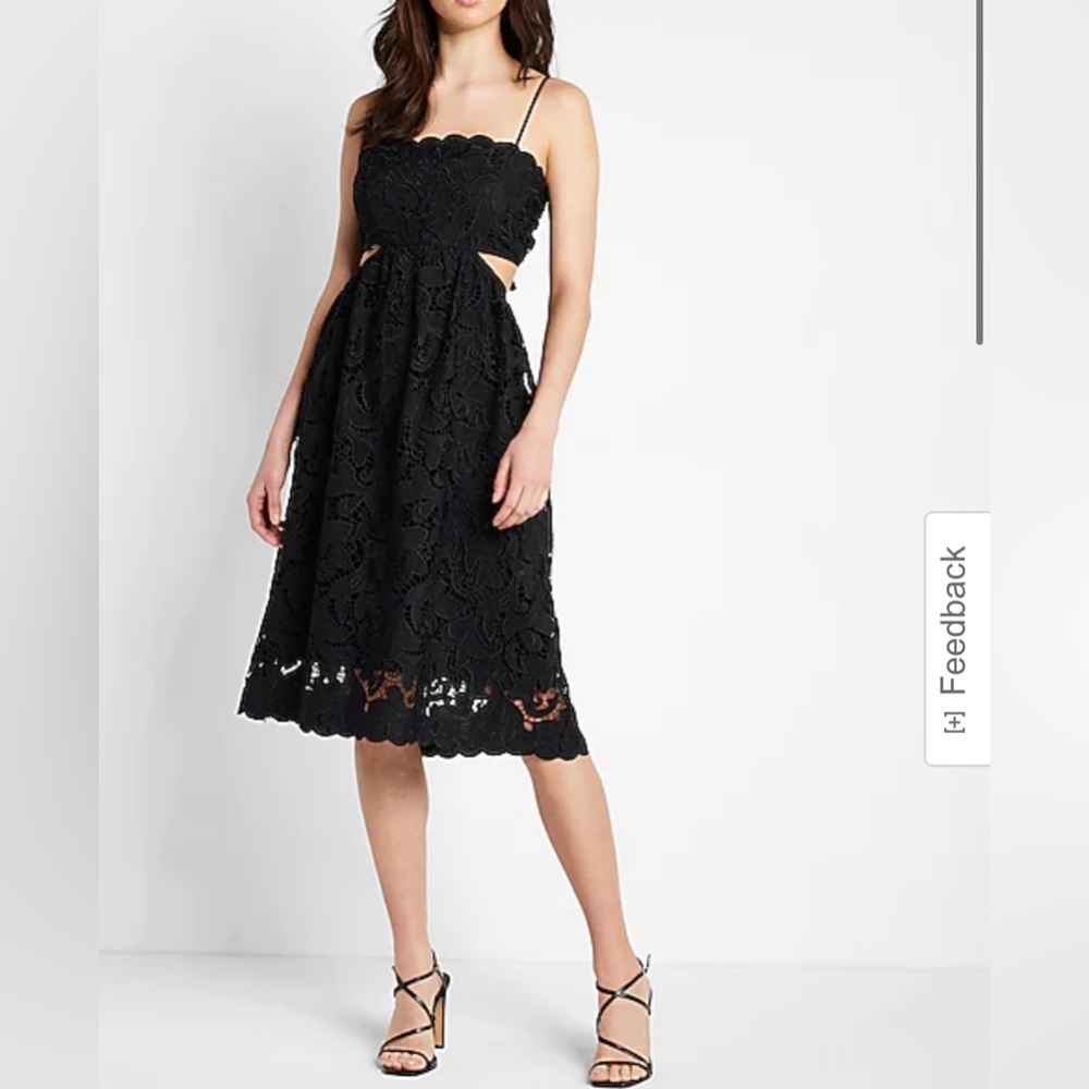 EXPRESS Lace side cut out, back tie dress. Eyelet overlay.